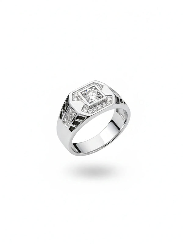 Sylvexia Men’s Silver Square Diamond Ring Stylish