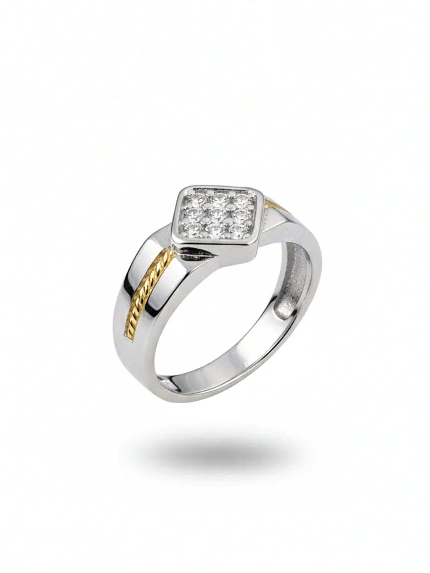 Sylvexia Men’s Two-Tone Square CZ Ring | Silver & Gold Stylish Statement Ring for Men