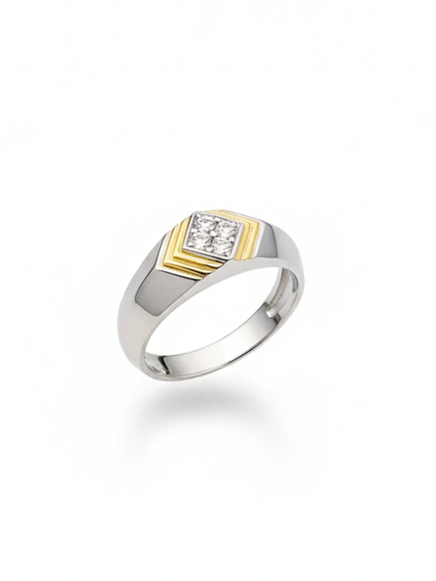 Sylvexia 925 Sterling Silver Gold Plated Ring for Men – Square CZ Stone Designer Ring | Premium Dual Tone Jewellery for Boys & Men