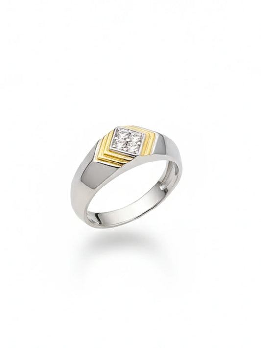 Sylvexia 925 Sterling Silver Gold Plated Ring for Men – Square CZ Stone Designer Ring | Premium Dual Tone Jewellery for Boys & Men