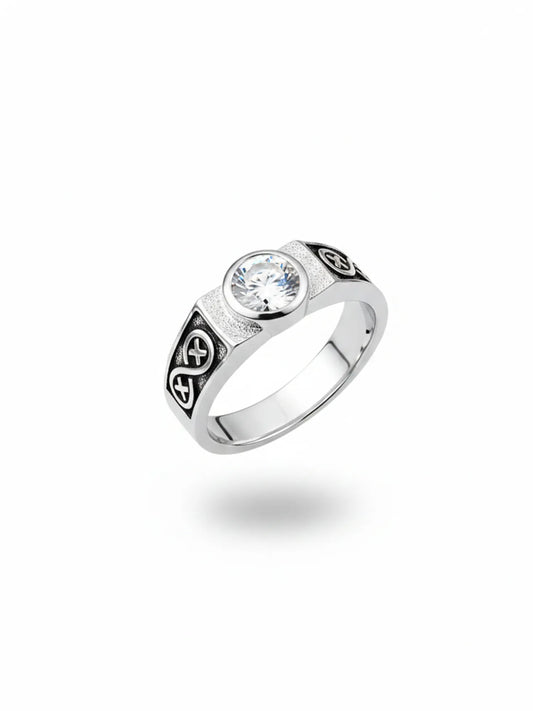 Sylvexia 925 Sterling Silver CZ Stone Designer Ring for Men