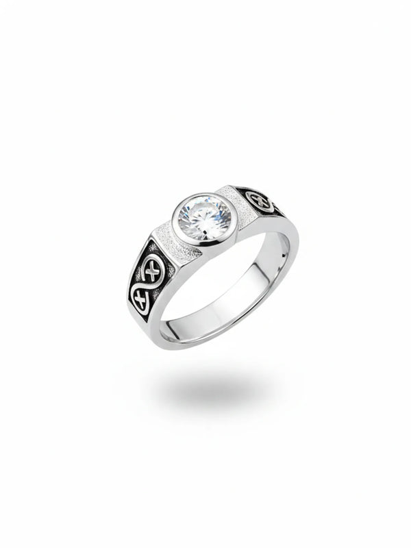 Sylvexia 925 Sterling Silver CZ Stone Designer Ring for Men