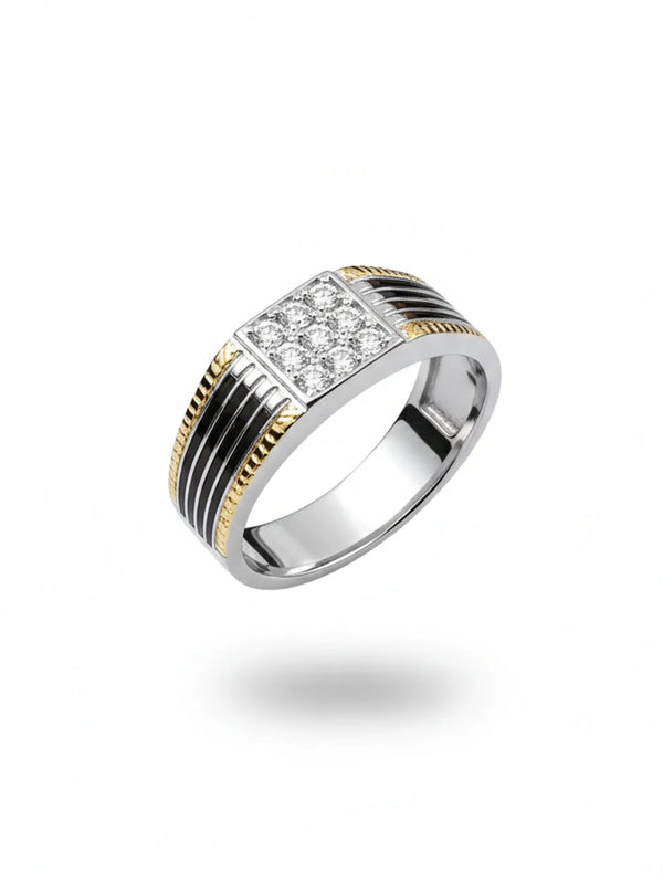 Sylvexia Two-Tone Gold & Silver CZ Cluster Men’s Ring