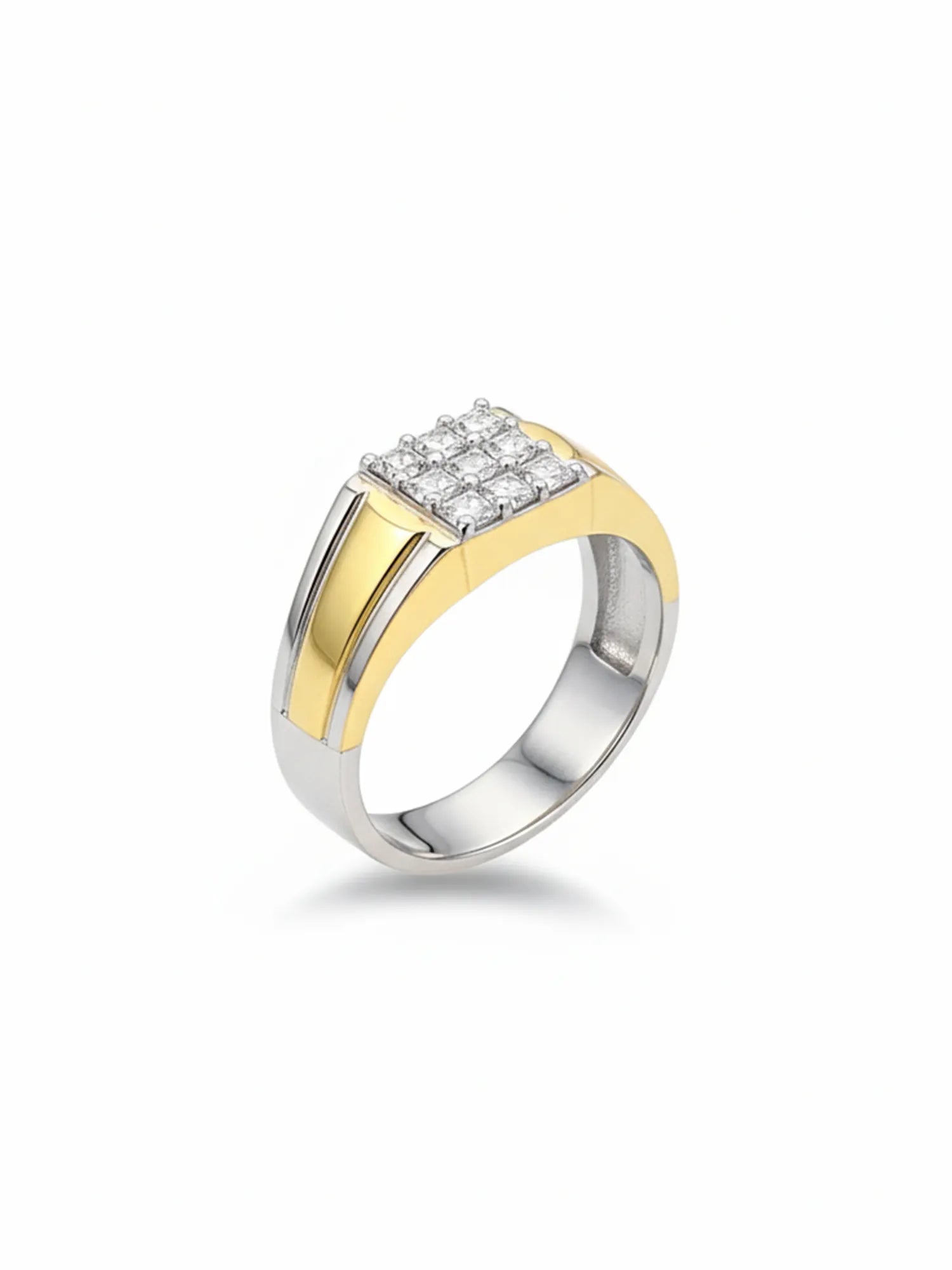 Sylvexia Men’s Two-Tone Gold & Silver CZ Cluster Designer Ring