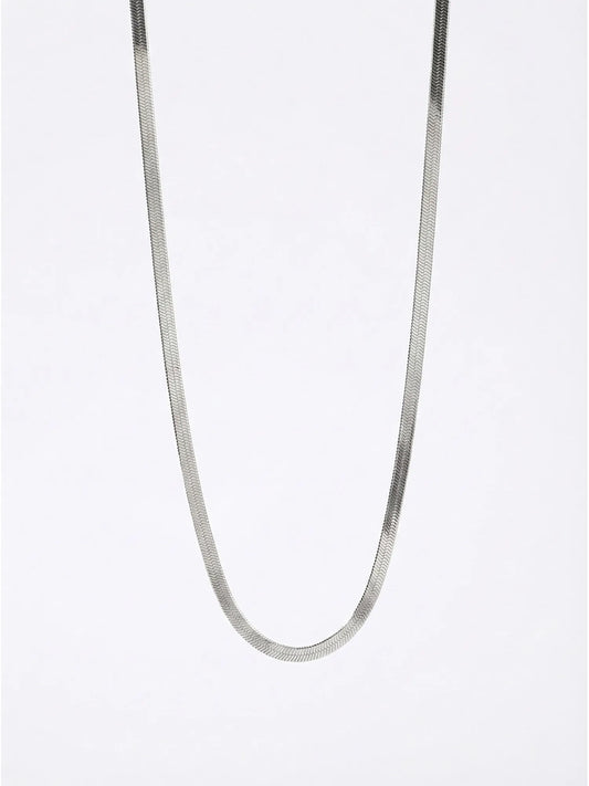 Sylvexia Silver Flat Snake Chain Necklace for Men | Sleek Minimal Chain