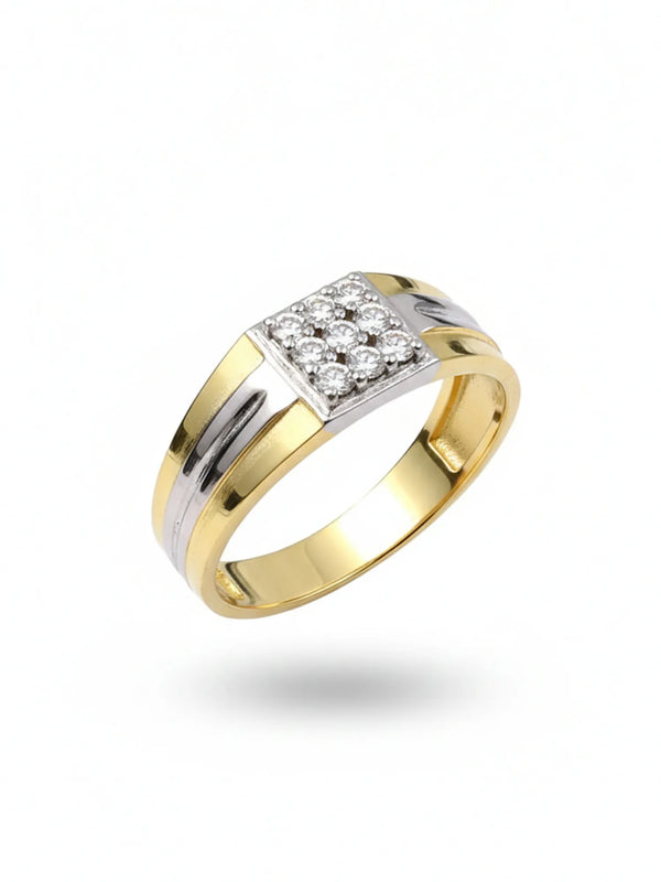 Sylvexia Two-Tone Gold & Silver CZ Cluster Men’s Ring