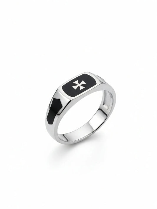 Sylvexia Men’s Silver Square Diamond Ring Classic Statement Ring