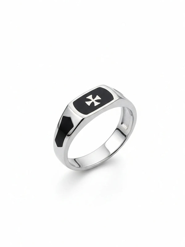 Sylvexia Men’s Silver Square Diamond Ring Classic Statement Ring
