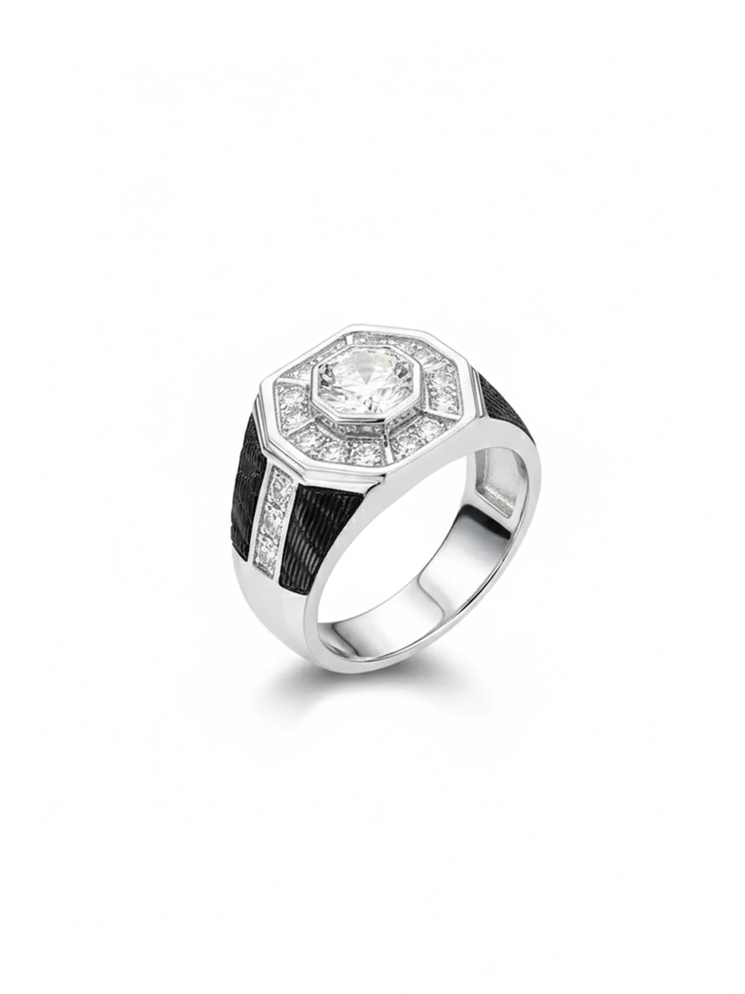Sylvexia 925 Sterling Silver Octagon Ring for Men Black Enamel Designer Ring