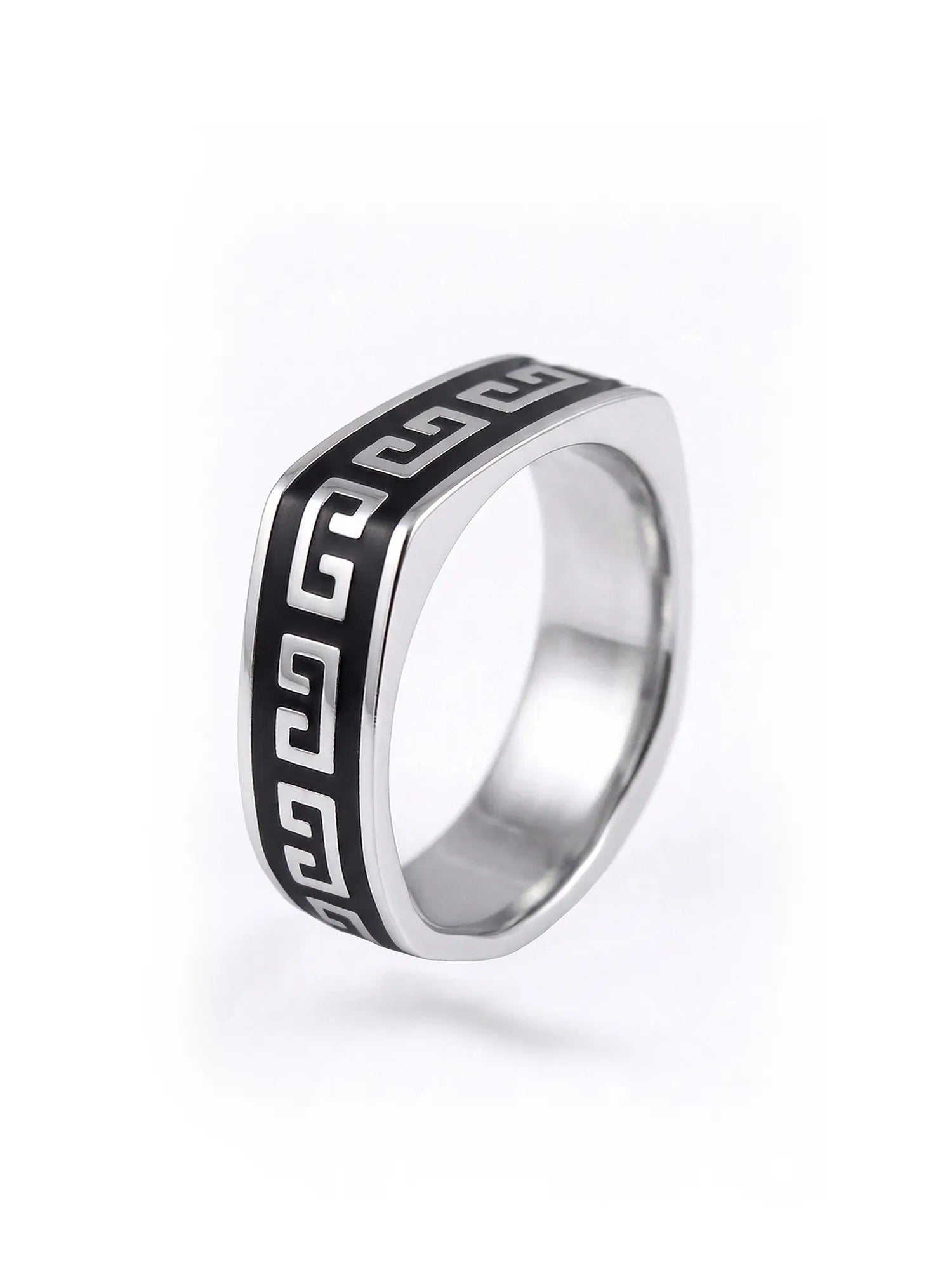 Sylvexia Black Pattern Silver Ring for Men | Minimal Designer Ring