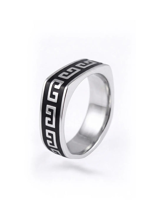 Sylvexia Black Pattern Silver Ring for Men | Minimal Designer Ring