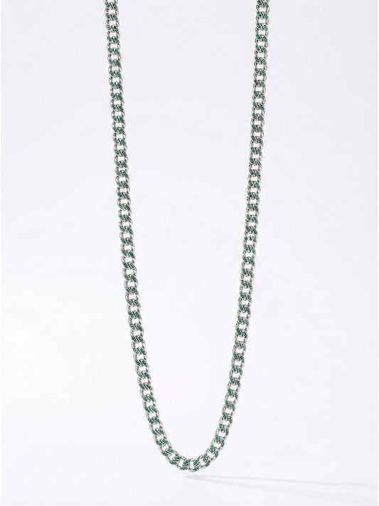 Sylvexia 925 Sterling Silver Blue-Tone Cuban Link Chain for Men