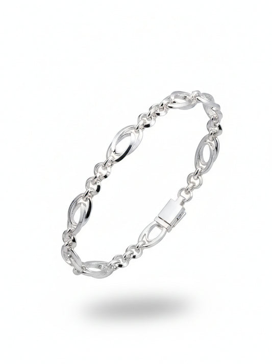 925 Sterling Silver Oval Link Bracelet for Men Classic Chain Design