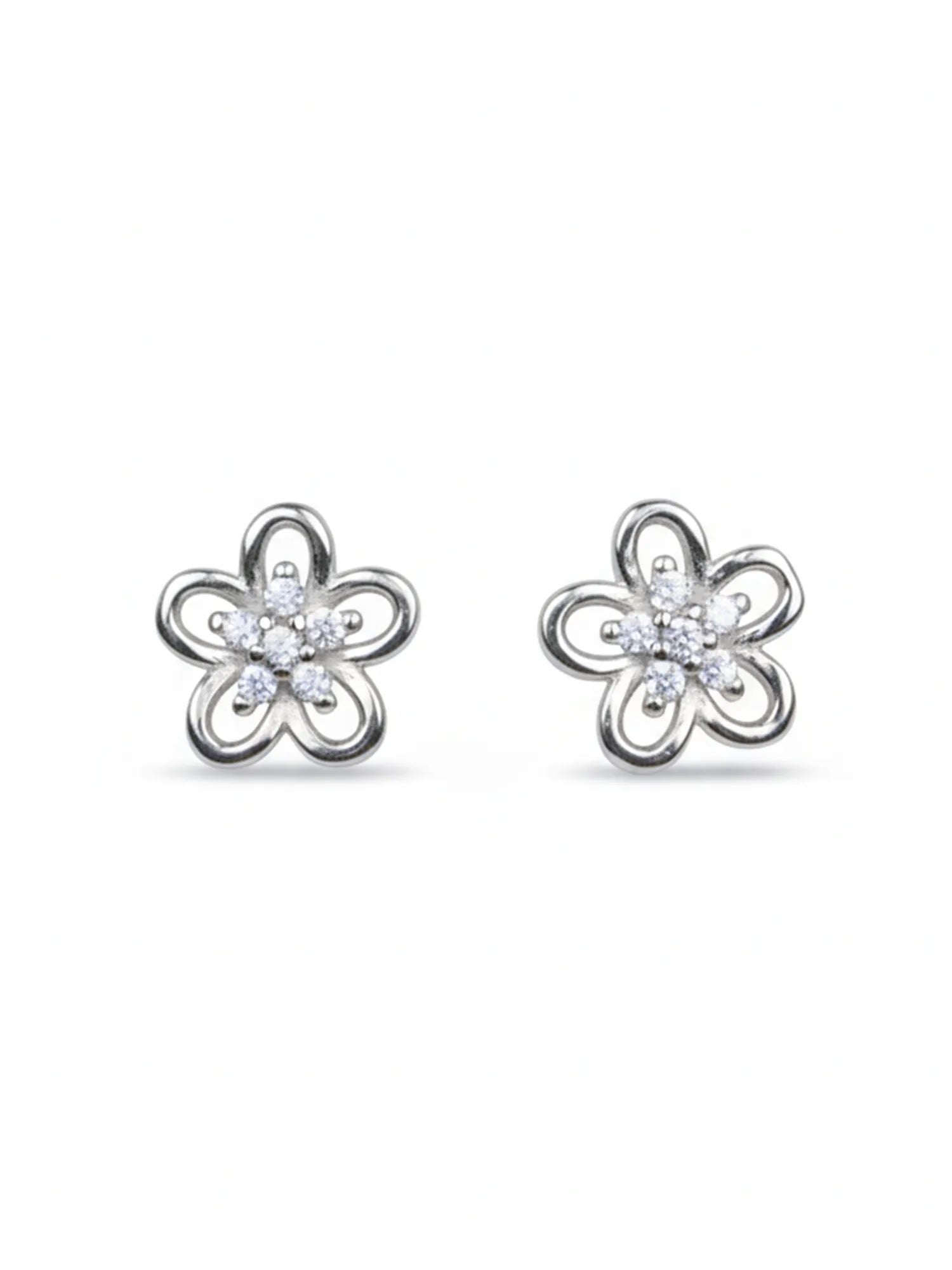 Sylvexia Silver Double Layer Floral Crystal Stud Earrings