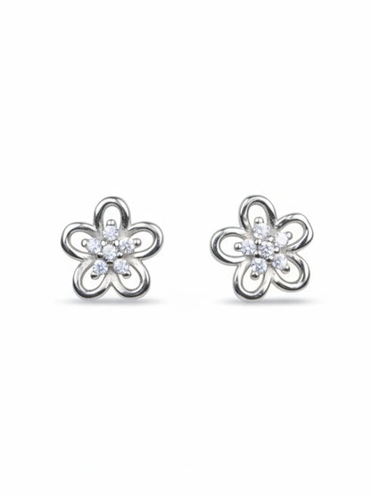 Sylvexia Silver Double Layer Floral Crystal Stud Earrings