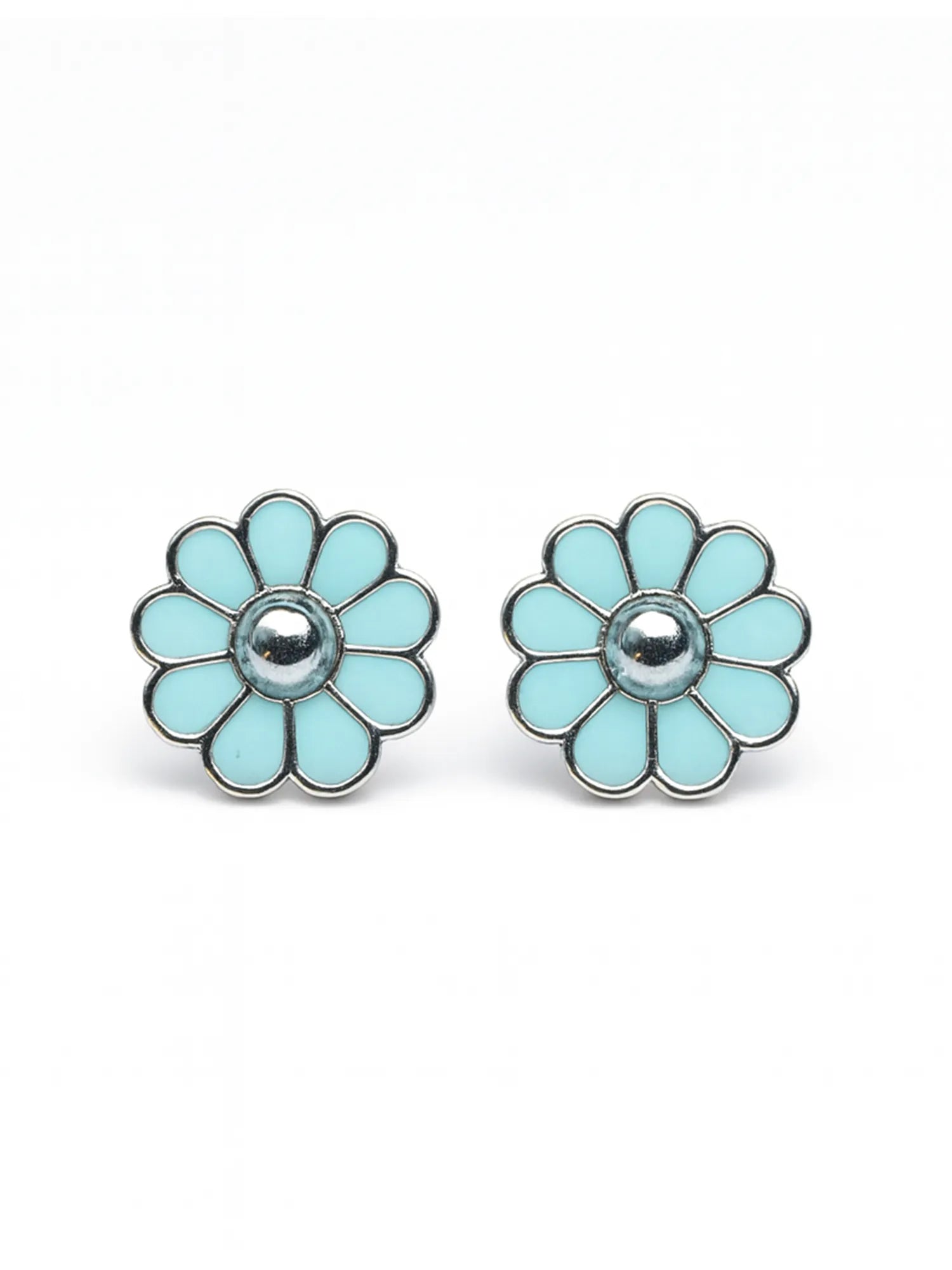 Sylvexia Silver Blue Daisy Stud Earrings