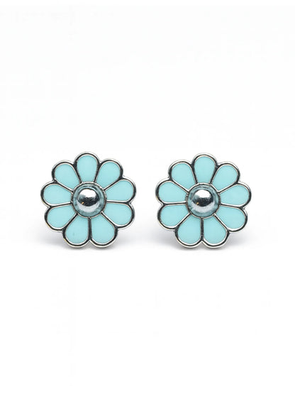 Sylvexia Silver Blue Daisy Stud Earrings
