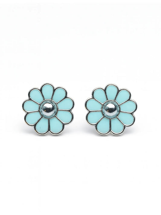 Sylvexia Silver Blue Daisy Stud Earrings