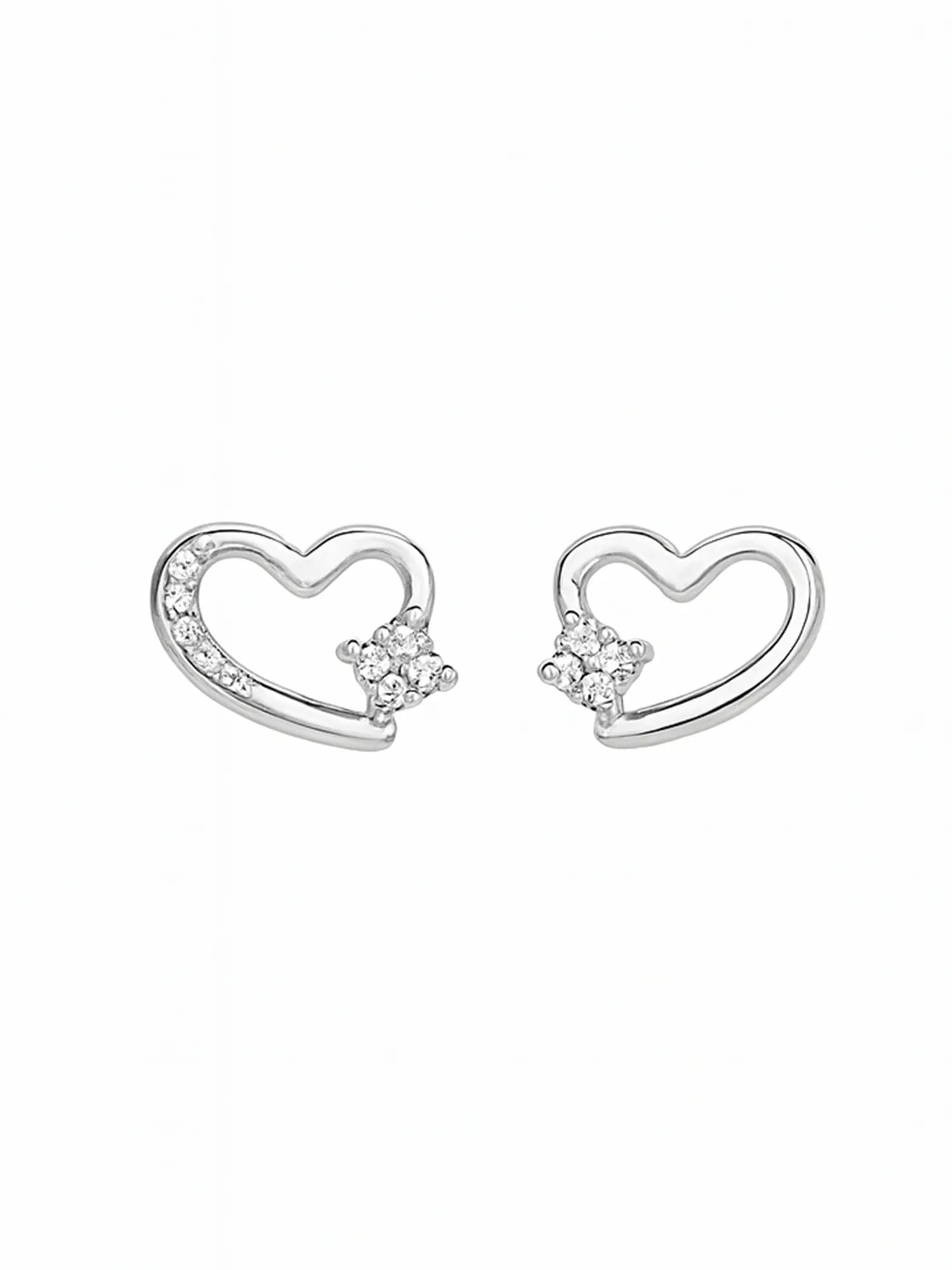 Sylvexia Silver Open Heart Cluster Crystal Stud Earrings
