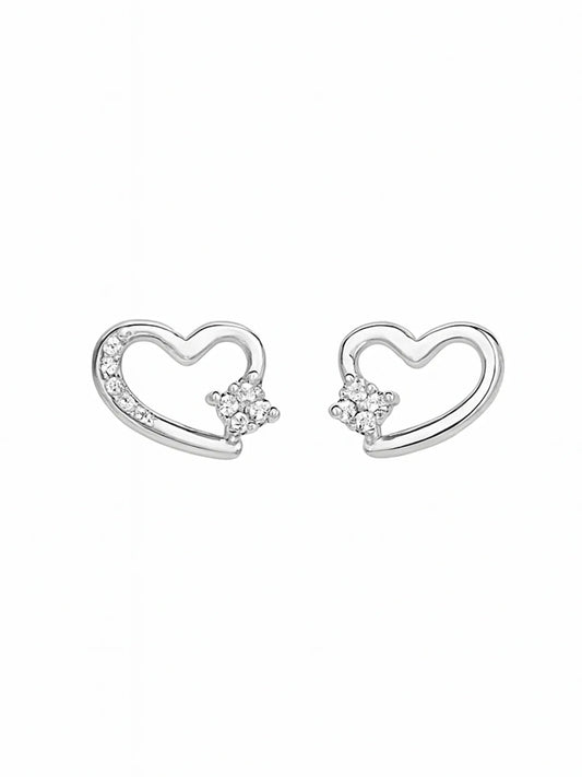 Sylvexia Silver Open Heart Cluster Crystal Stud Earrings