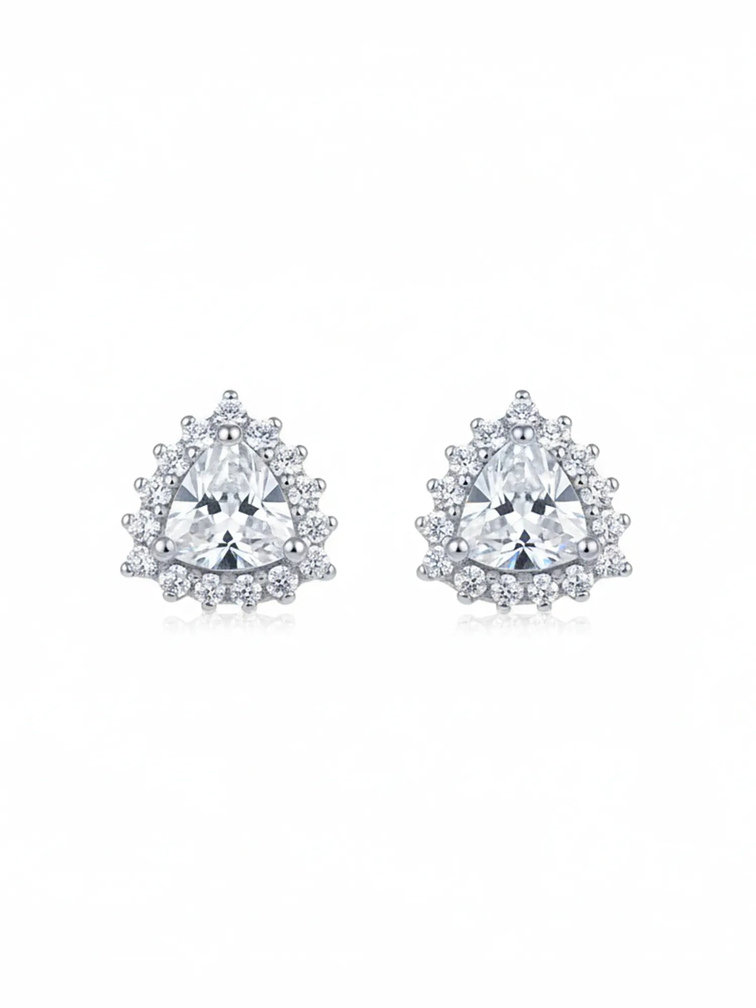 Sylvexia  Silver  Teardrop Halo Crystal Stud Earrings for Women