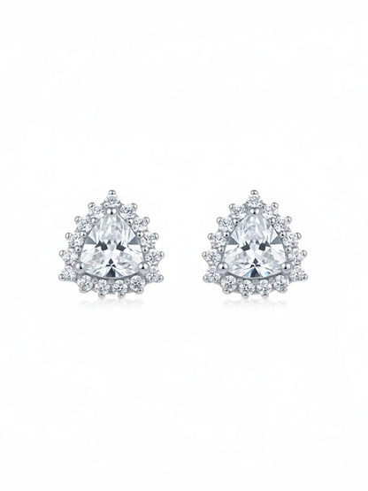 Sylvexia  Silver  Teardrop Halo Crystal Stud Earrings for Women