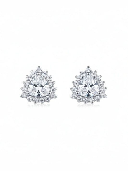 Sylvexia  Silver  Teardrop Halo Crystal Stud Earrings for Women