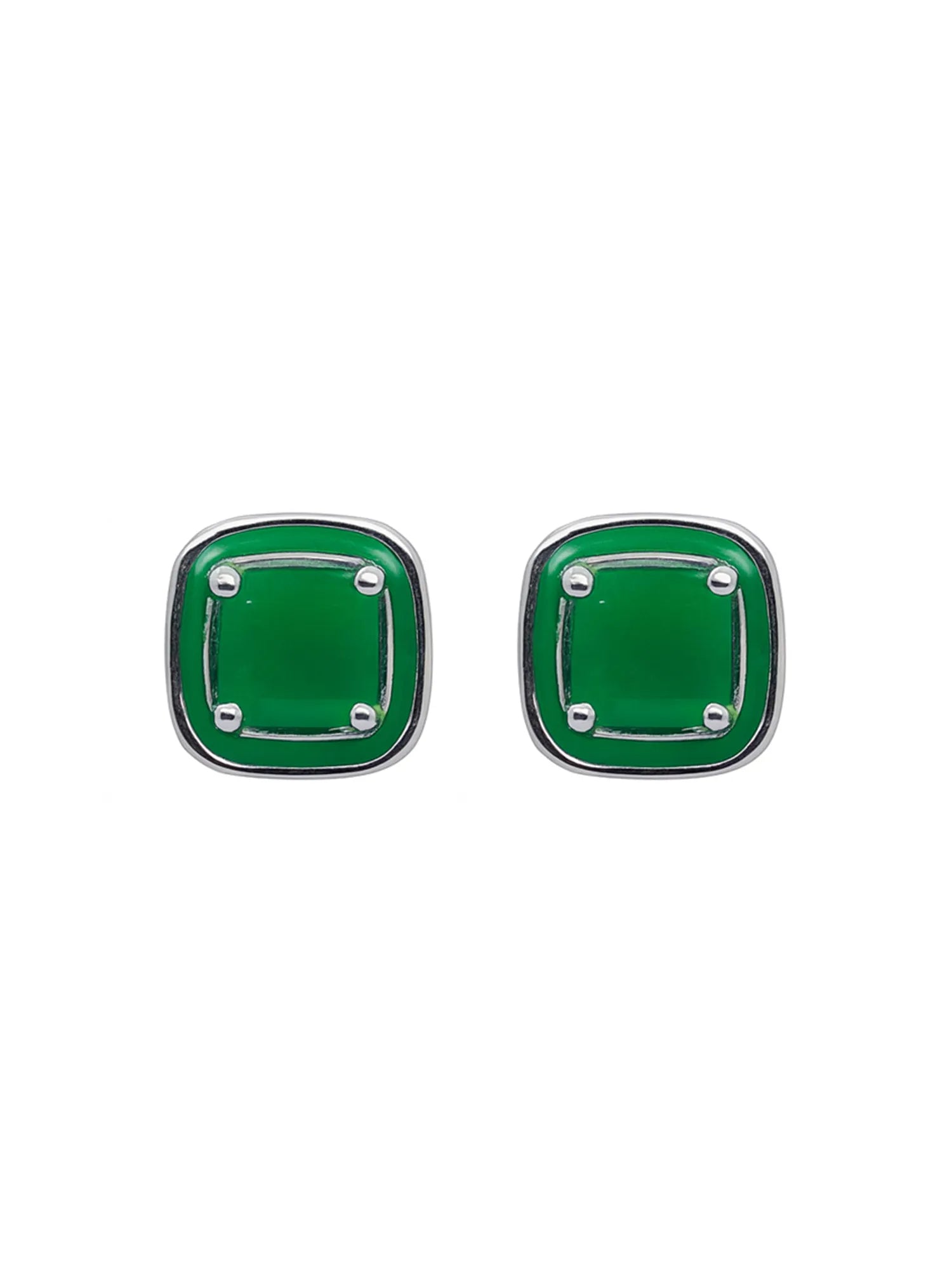 Sylvexia Emerald Green Square Stud Earrings