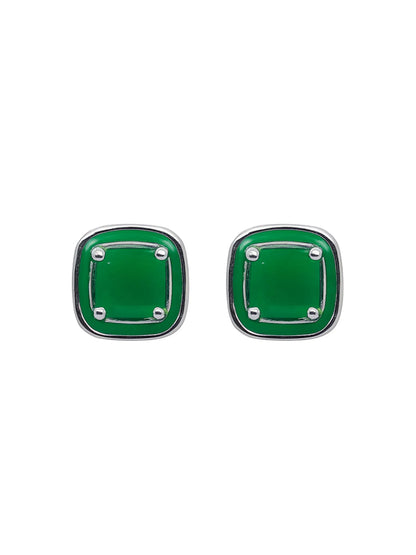Sylvexia Emerald Green Square Stud Earrings