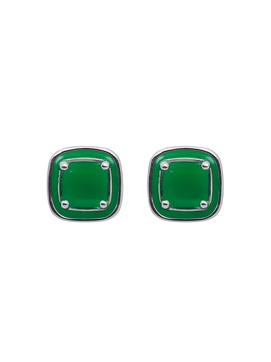 Sylvexia Emerald Green Square Stud Earrings