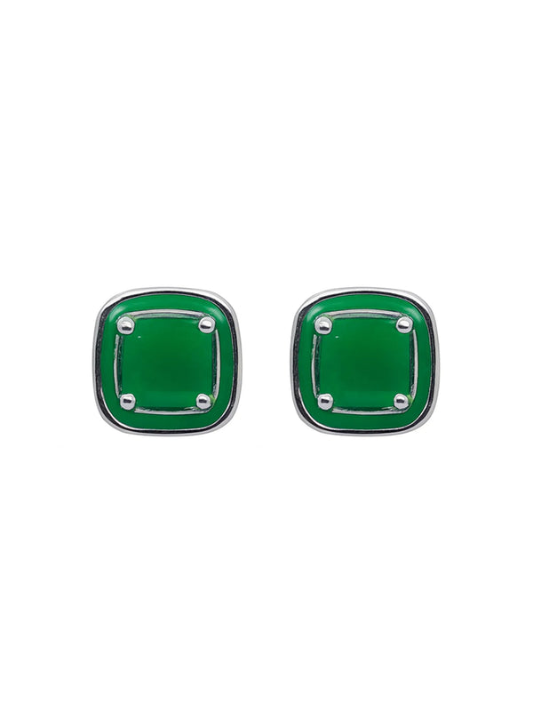 Sylvexia Emerald Green Square Stud Earrings