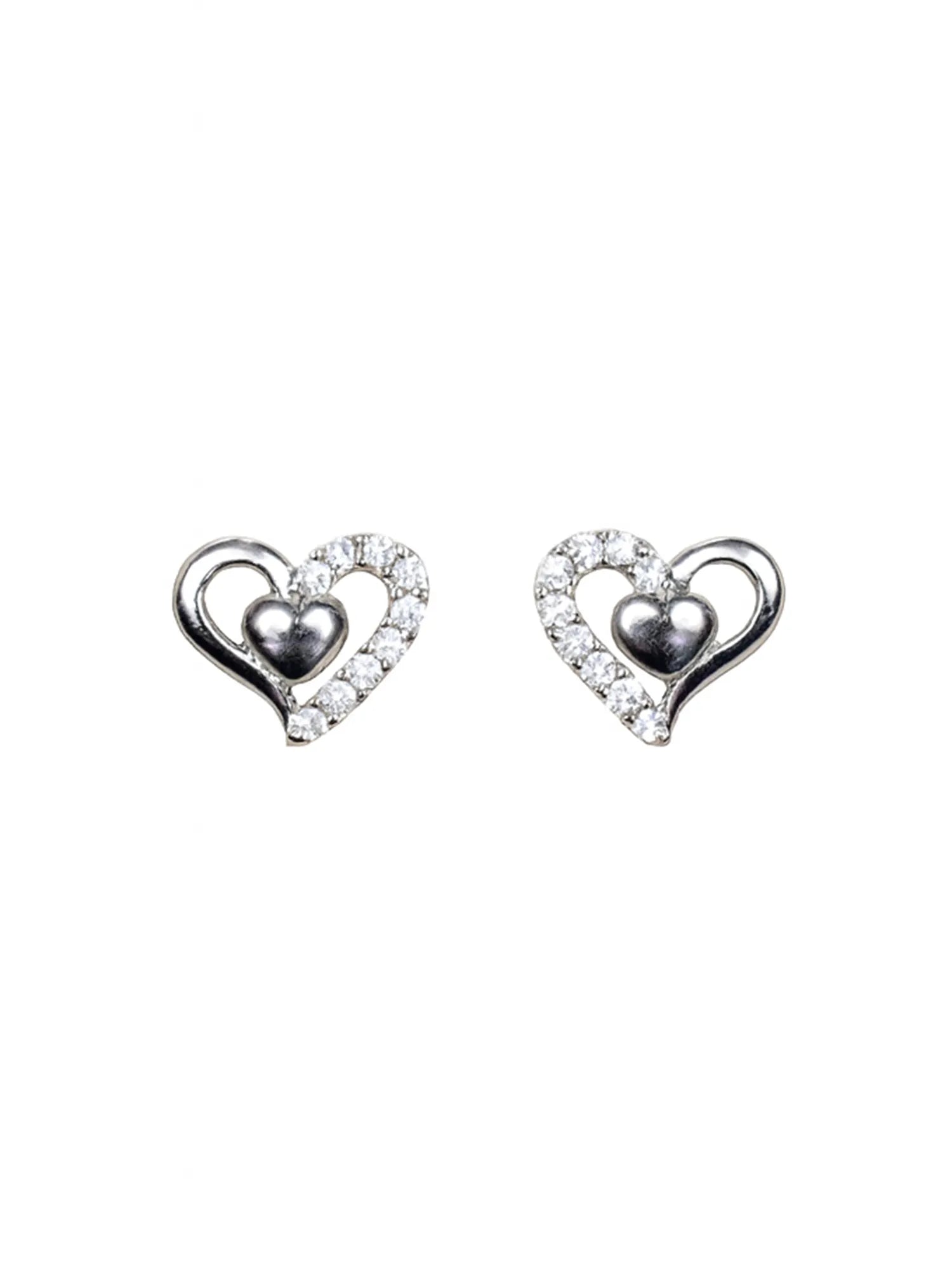 Sylvexia Silver Double Heart Crystal Stud Earrings