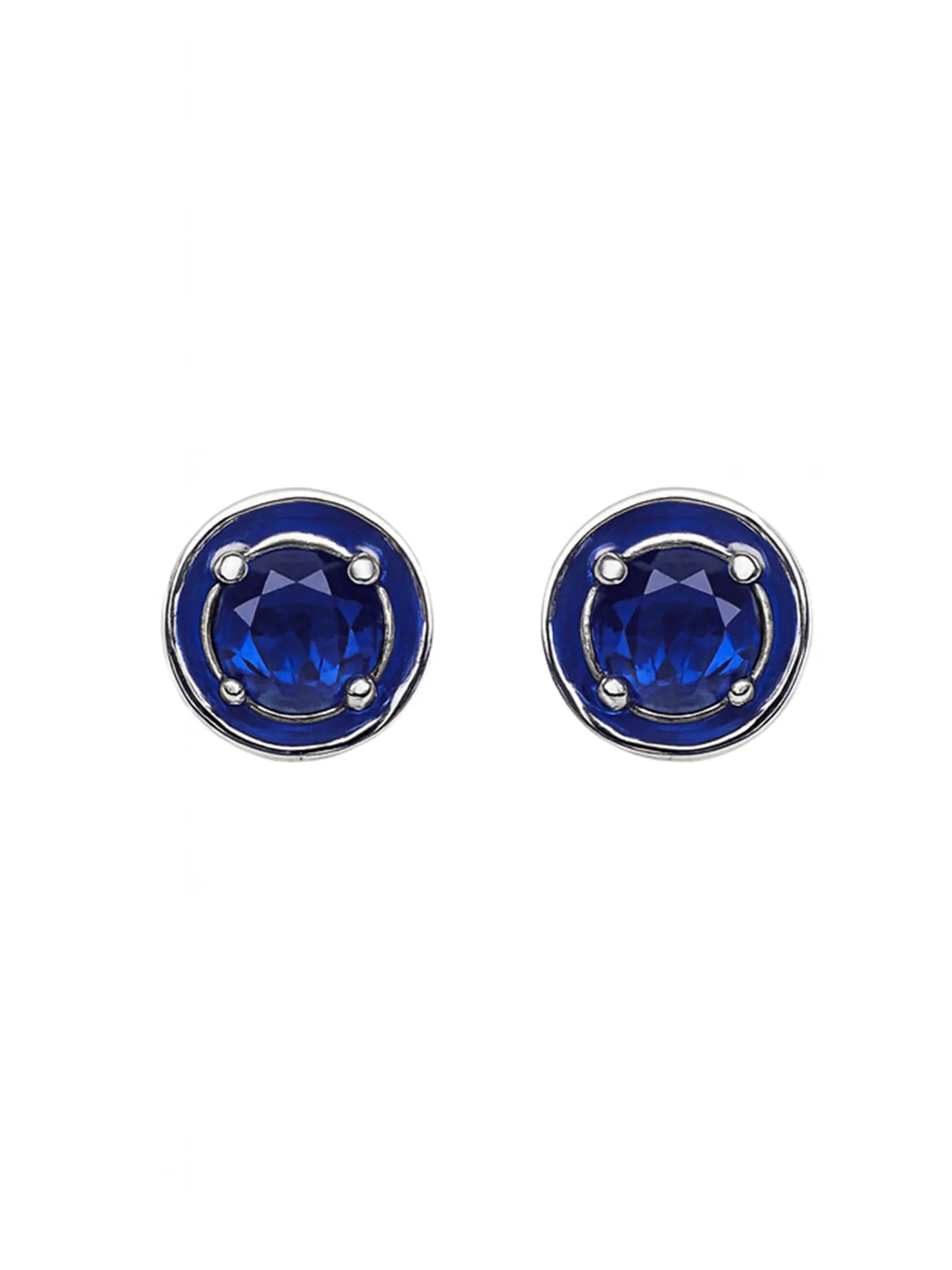 Sylvexia Silver Royal Blue Round Crystal Stud Earrings