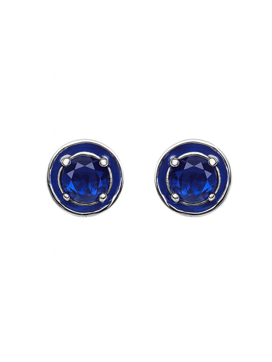 Sylvexia Silver Royal Blue Round Crystal Stud Earrings