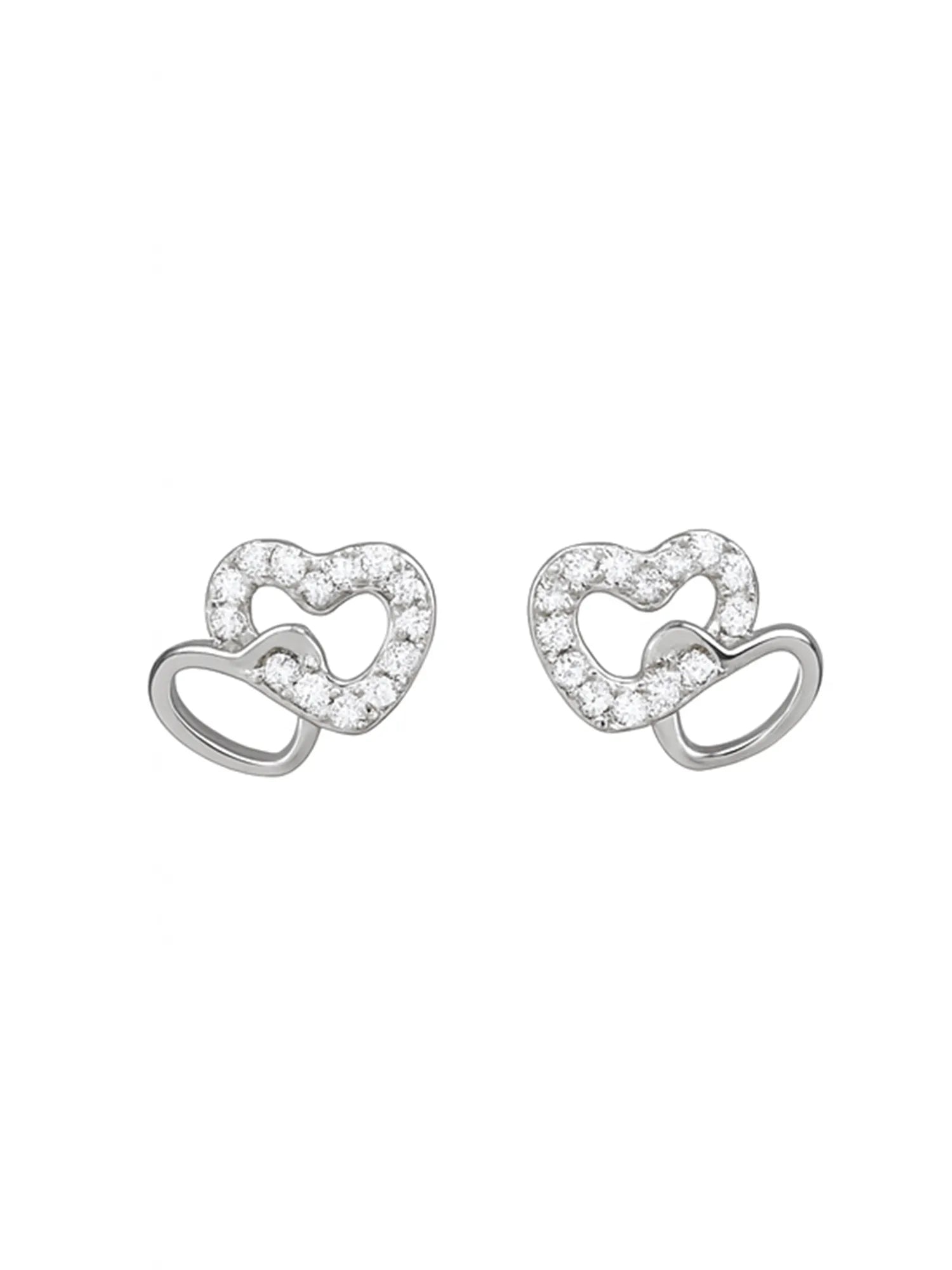 Sylvexia Double Heart Silver Stud Earrings for Women