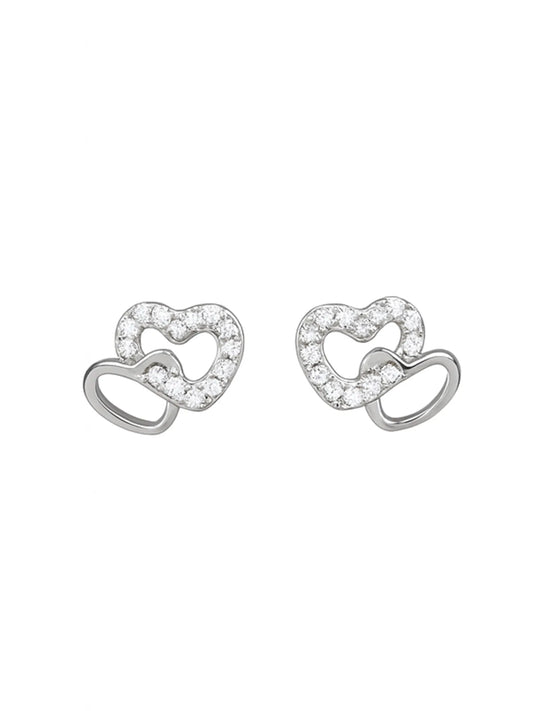Sylvexia Double Heart Silver Stud Earrings for Women