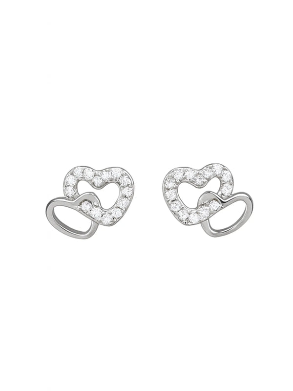 Sylvexia Double Heart Silver Stud Earrings for Women