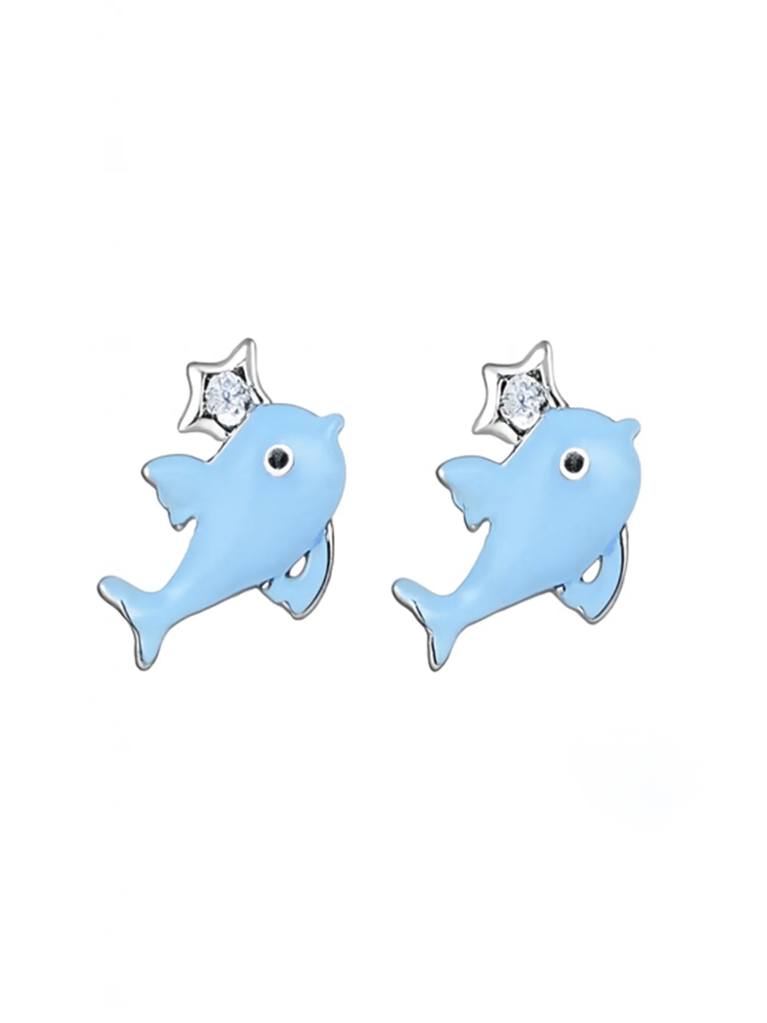 Sylvexia Silver Blue Dolphin Star Stud Earrings