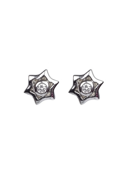 Sylvexia  Silver Sparkling Star Crystal Stud Earrings for Women