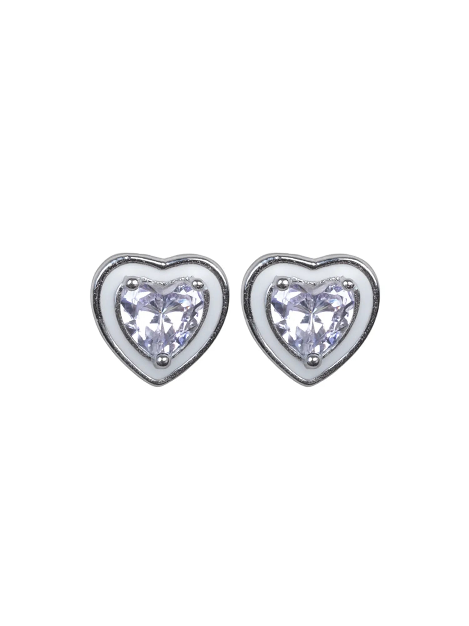 Sylvexia Silver Heart Cut Crystal Stud Earrings