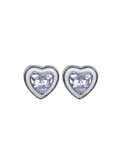 Sylvexia Silver Heart Cut Crystal Stud Earrings