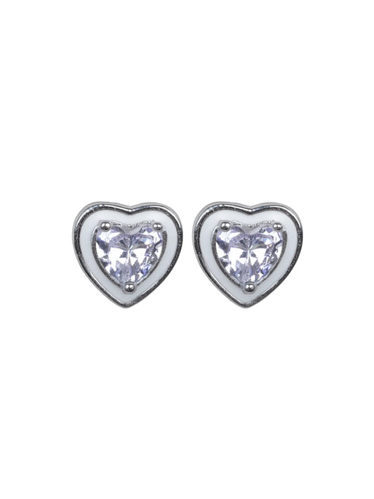 Sylvexia Silver Heart Cut Crystal Stud Earrings