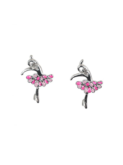 Sylvexia Pink Ballet Dancer Stud Earrings