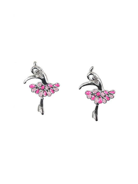 Sylvexia Pink Ballet Dancer Stud Earrings