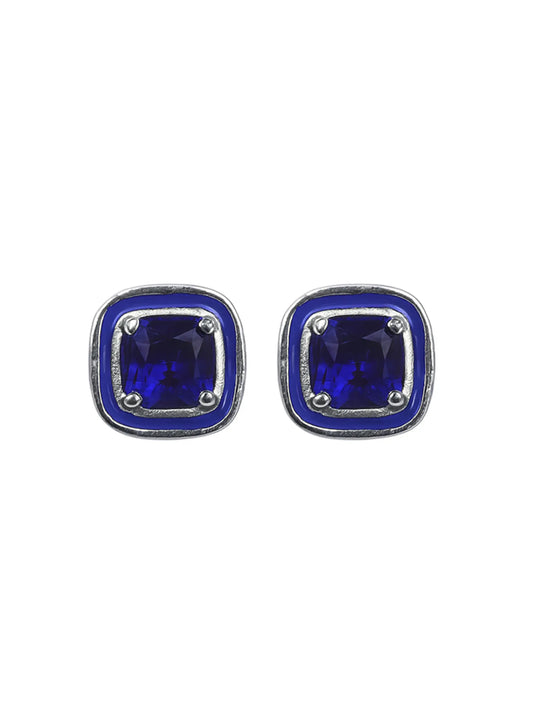 Sylvexia Royal Blue Crystal Square Stud Earrings