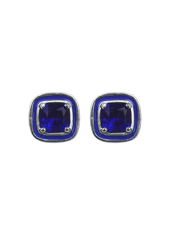 Sylvexia Royal Blue Crystal Square Stud Earrings