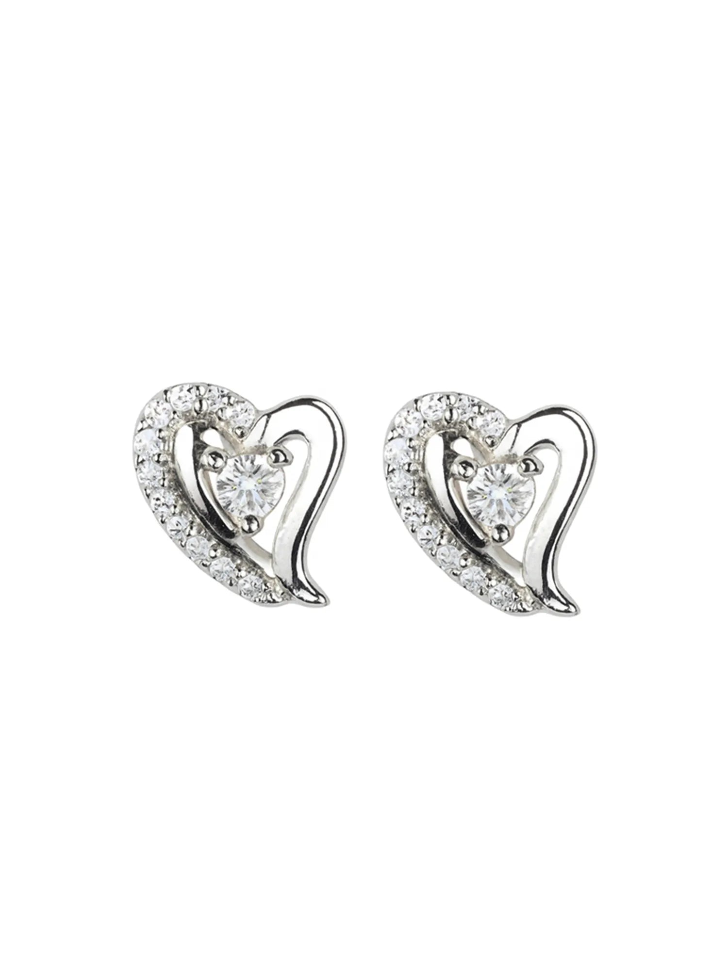 Sylvexia Silver Shimmering Heart Whisper Stud Earrings