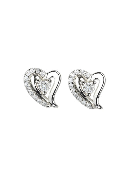 Sylvexia Silver Shimmering Heart Whisper Stud Earrings