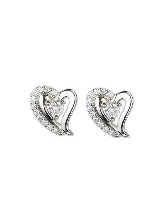 Sylvexia Silver Shimmering Heart Whisper Stud Earrings