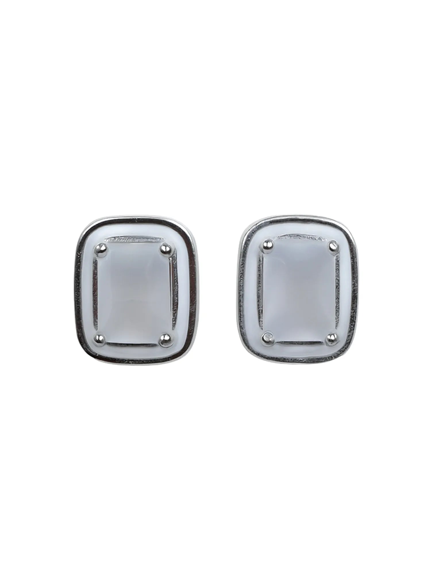 Sylvexia Silver Rectangular Minimal Stud Earrings